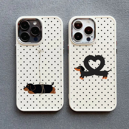 Vintage Dachshund Black Polka Dot Print Silicone Phone Case For iPhone 16 15 14 Pro Max Plus 13 12 11 Pro Max XR XS X Covers