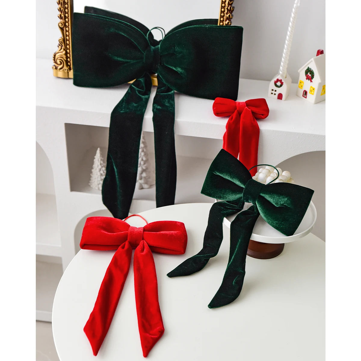 Christmas long velvet bow ornament for Christmas decoration Elegant bow design for tree and home decoration