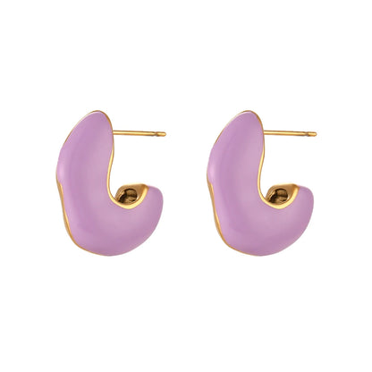 Enamel Asymetric Love Twisted Earrings Colorful 18K Gold Plated  316L Stainless Steel Ear Jewelry