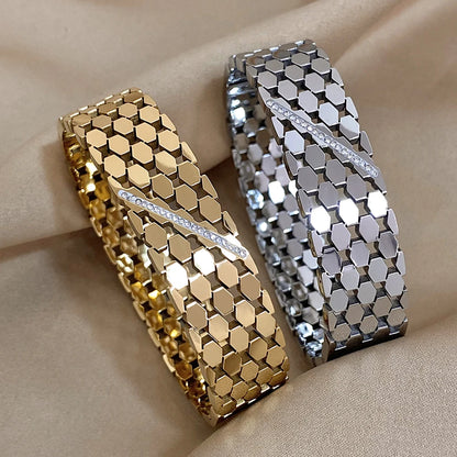 Wide Bracelets for Women Punk Gold Color Jewelry