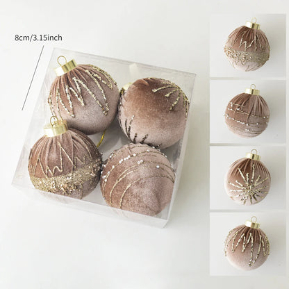 4 Christmas painted velvet Christmas ball ornaments for Christmas tree