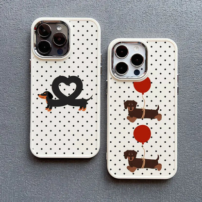 Vintage Dachshund Black Polka Dot Print Silicone Phone Case For iPhone 16 15 14 Pro Max Plus 13 12 11 Pro Max XR XS X Covers