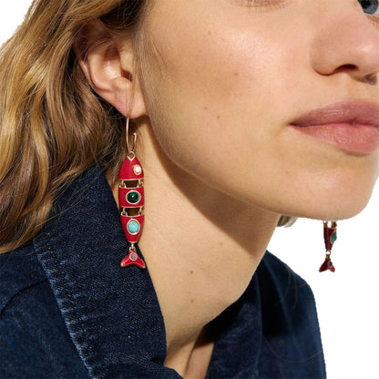 Golden fish shaped oil drop gold-plated earrings