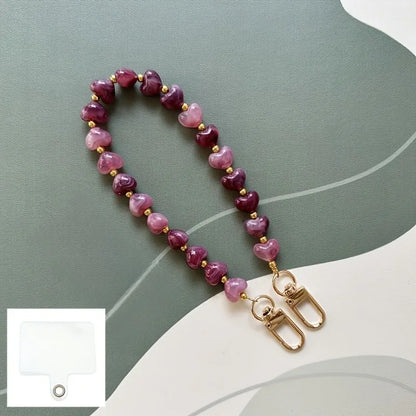 Fashion Acrylic Mobile Phone Chain Love Heart Pendant Beaded Telephone For Women