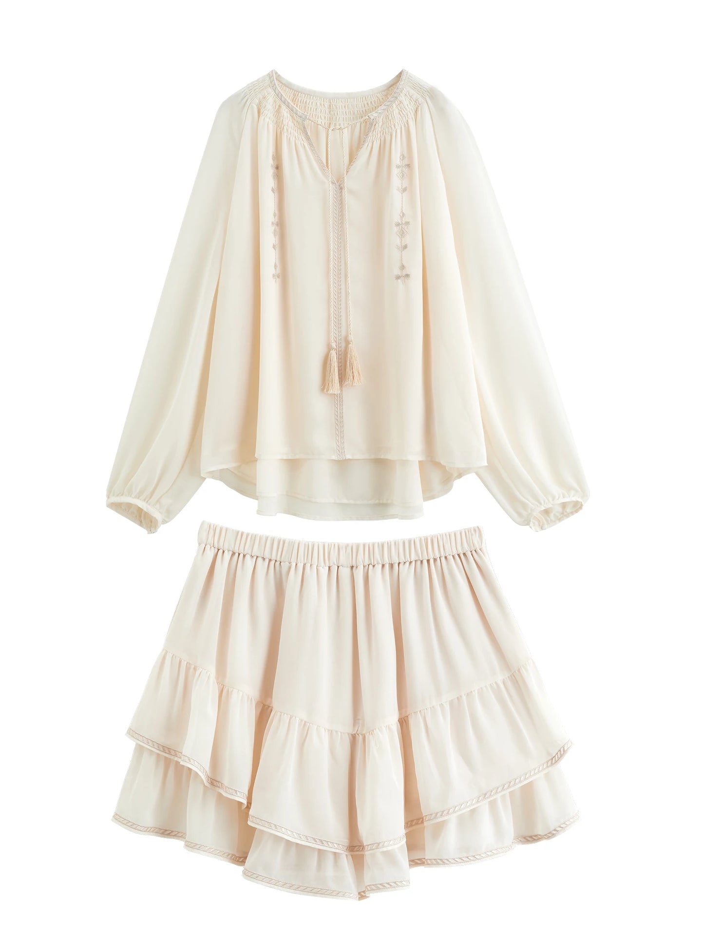Bohemian-style Chiffon Two-piece Suit Dress Women Summer 2026 Style Sun Protection Shirt Loose Fit Leisure French Style
