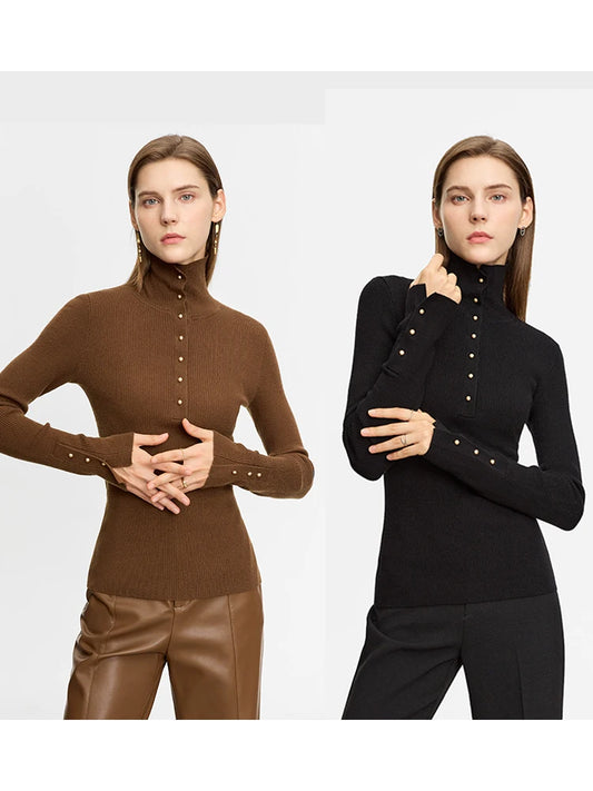 Minimalist Half Cardigan Turtleneck Sweaters for Women