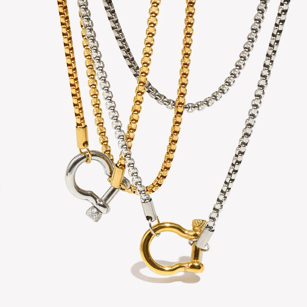 Mixed Color Square Pearl Chain Lock Pendant Necklace For Women Girls DIY Neck Jewlery Accessories