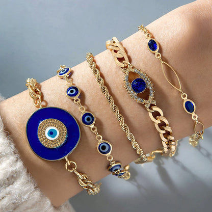 Vintage Multi-Layered Stacking Bracelet Set for Women Men Trendy Turkish Lucky Blue Evil Eye Beaded