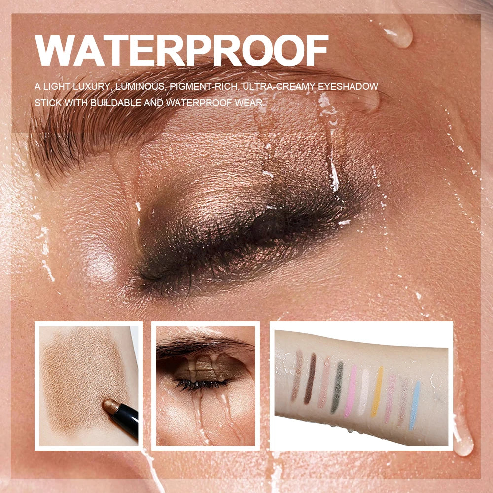 Waterproof 10 Colors Crease-proof Eyeshadow Pencil Stick Lasting Glitter Shimmer Matte Eye Shadow Highlighter Pen Eyes Makeup