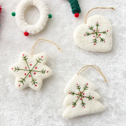 Christmas Mini Cute Wool Felt Heart Snowflake Pendant Christmas