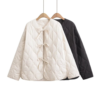 Elegant Casual and versatile neck bow Tie cotton Jacket For Women