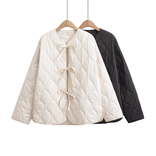 Elegant Casual and versatile neck bow Tie cotton Jacket For Women