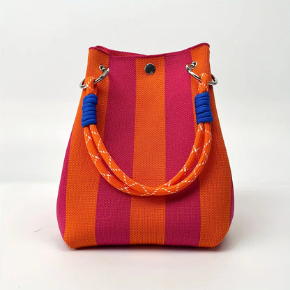 Multi-color knitted retro bucket handbag simple and color-blocked,versatile and easy to carry with you