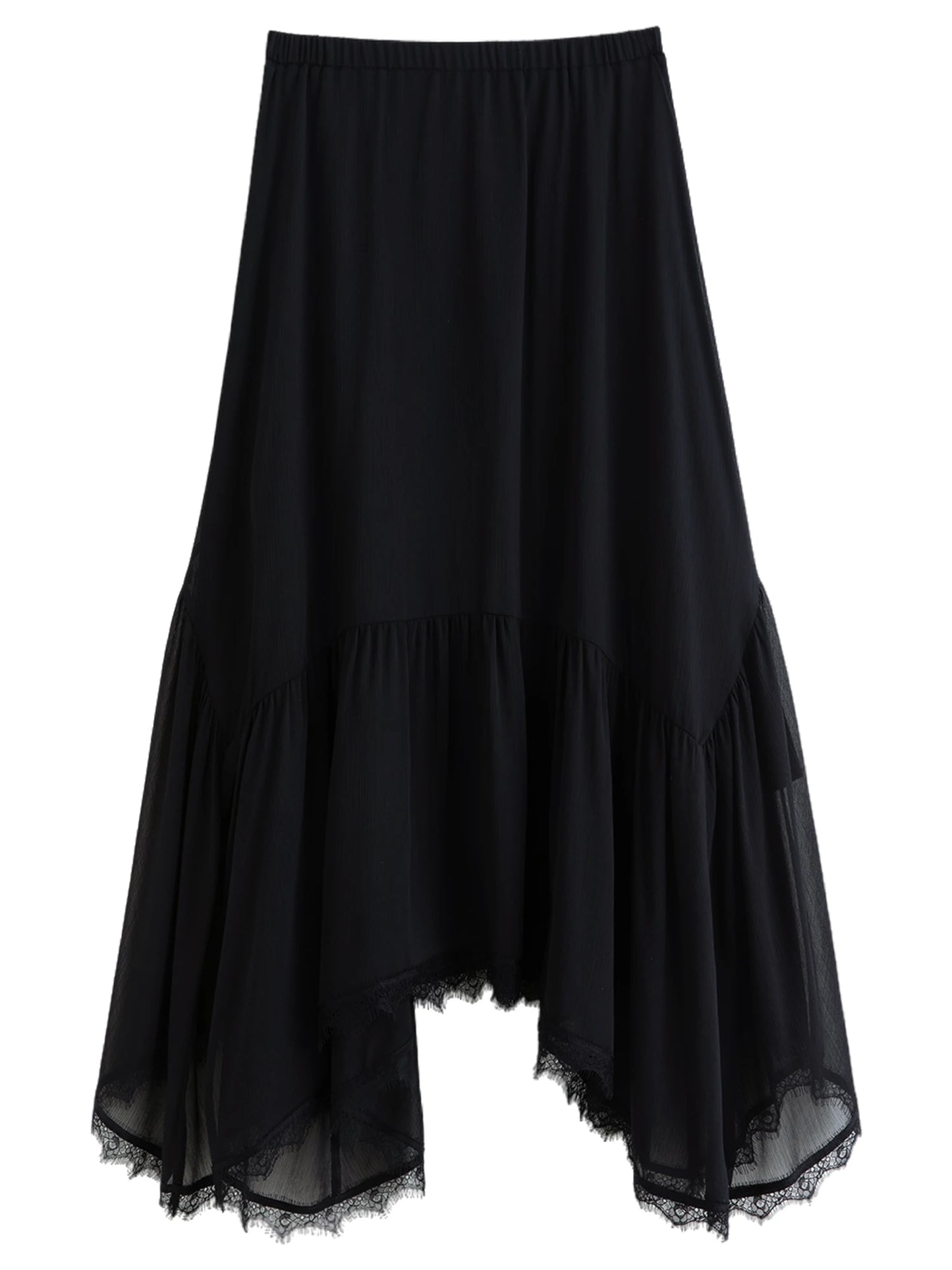 Summer New Arrival Elegant  Midi Skirt High-waisted Black