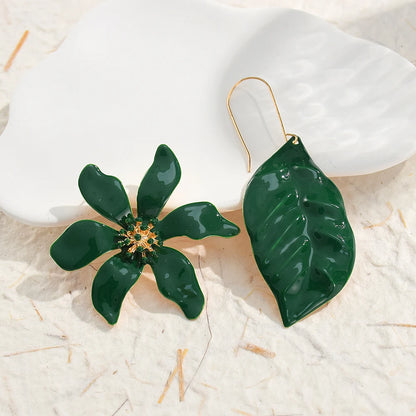 Metal Green Plant Earrings For Women