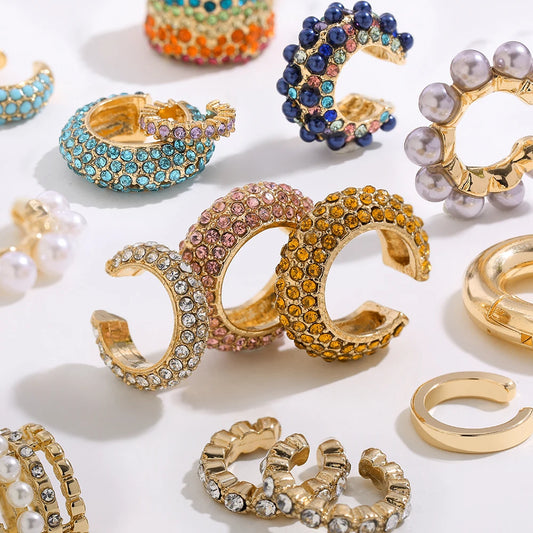 New Arrival Multicolor Crystal Ear Cuff Stackable  Shaped Ear Clips No Pierced Cartilage Earring for Women