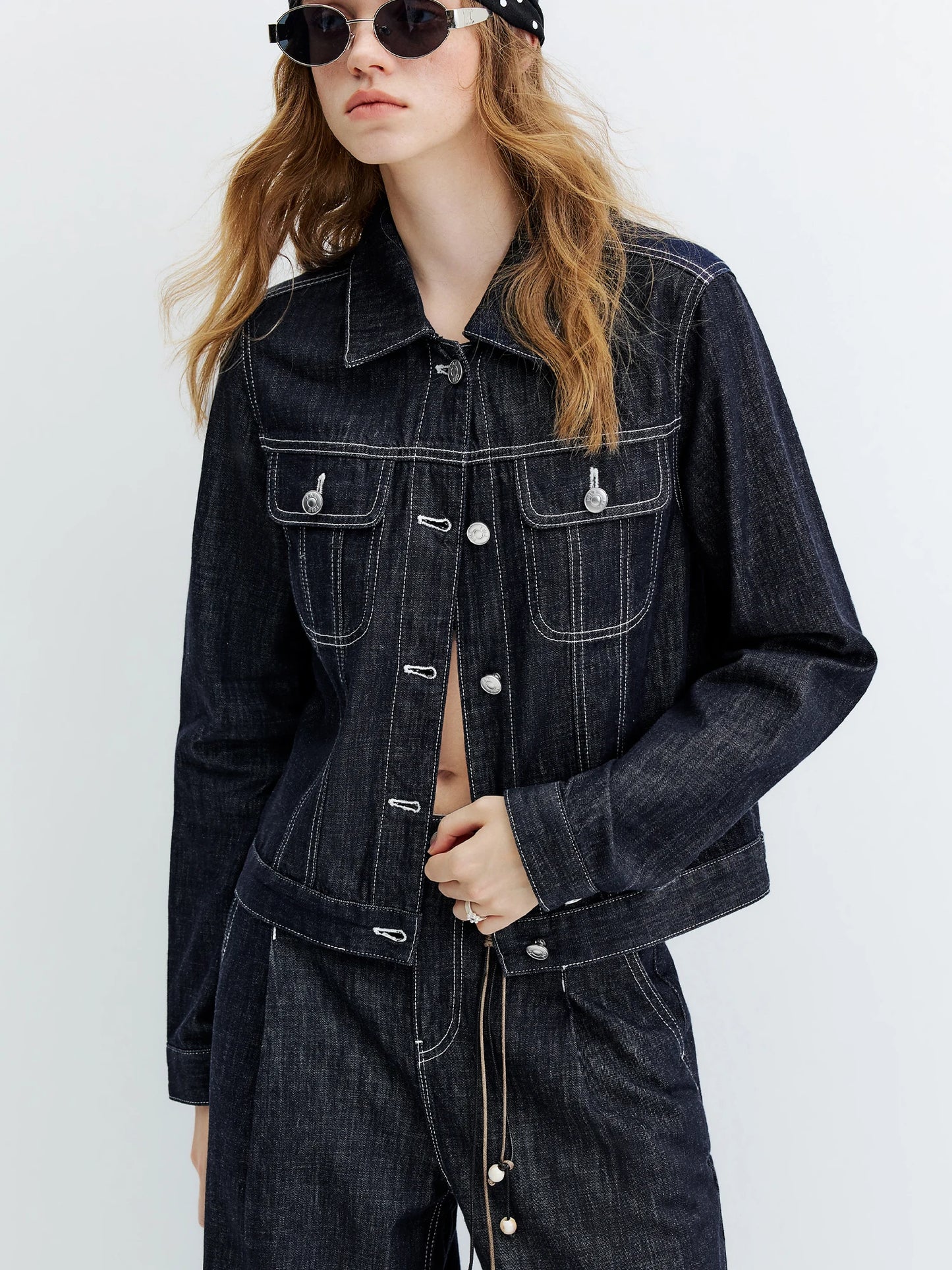 Vintage Denim Jacket Jeans Set Slim Trucker Coat Straight Leg Jeans Co-ord for Retro Street Chic Style