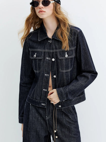 Vintage Denim Jacket Jeans Set Slim Trucker Coat Straight Leg Jeans Co-ord for Retro Street Chic Style