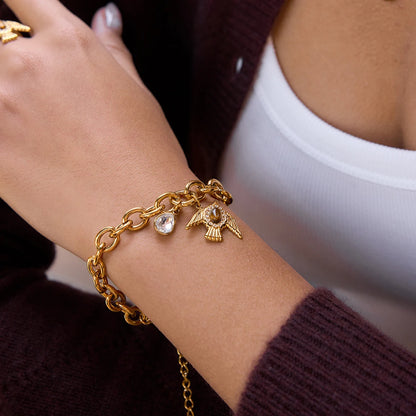 Vintage Tiger Eye Stone Bracelet For Women 18K Gold Plated Stainless Steel Anti-Fading