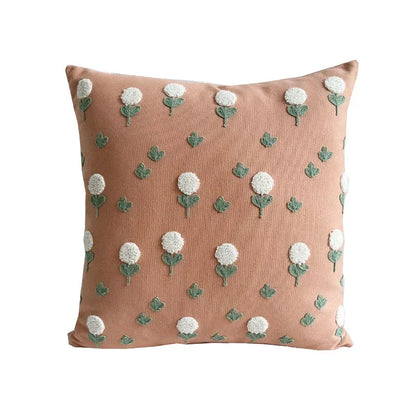 Style Flower Loop Tufted Cushion Cover Pink Plant Embroidered Decorative Pillows