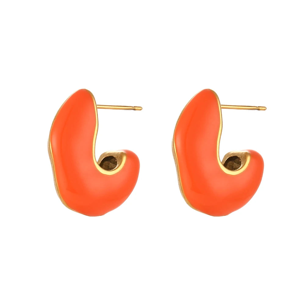 Enamel Asymetric Love Twisted Earrings Colorful 18K Gold Plated  316L Stainless Steel Ear Jewelry