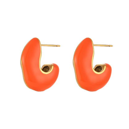 Enamel Asymetric Love Twisted Earrings Colorful 18K Gold Plated  316L Stainless Steel Ear Jewelry