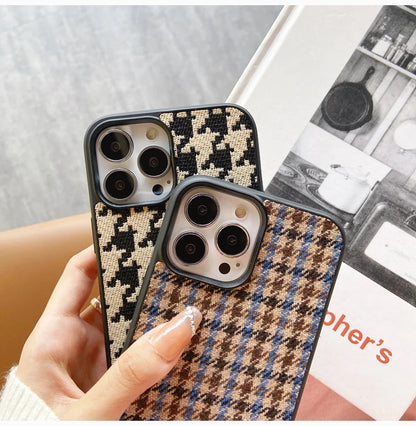 Luxury Diverse Fabric Phone Case, Plaid, Leopard Print, Light, Advanced Fashion, iPhone 16 ,15, 14 Plus, 13, 12, 11 Pro Max