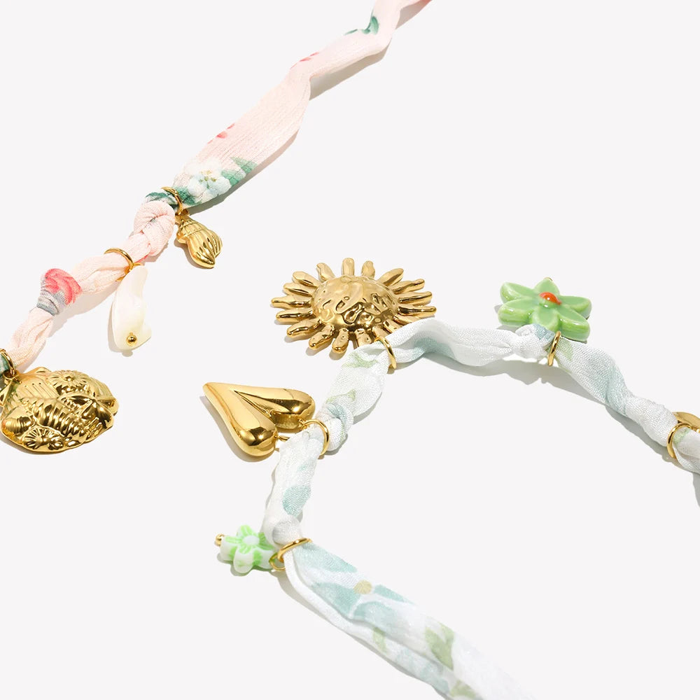 New Fashion 18K Gold Plated Ribbon Flower Starfish Fossil Shell Sun Pendant Necklace Stainless Steel Neck Jewerly