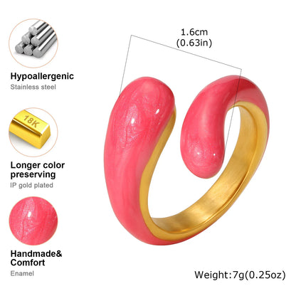Chunky Open Twist Stackable Rings for Women, Blue Geometric Bold Enamel Crossover Statement Ring Band Waterproof