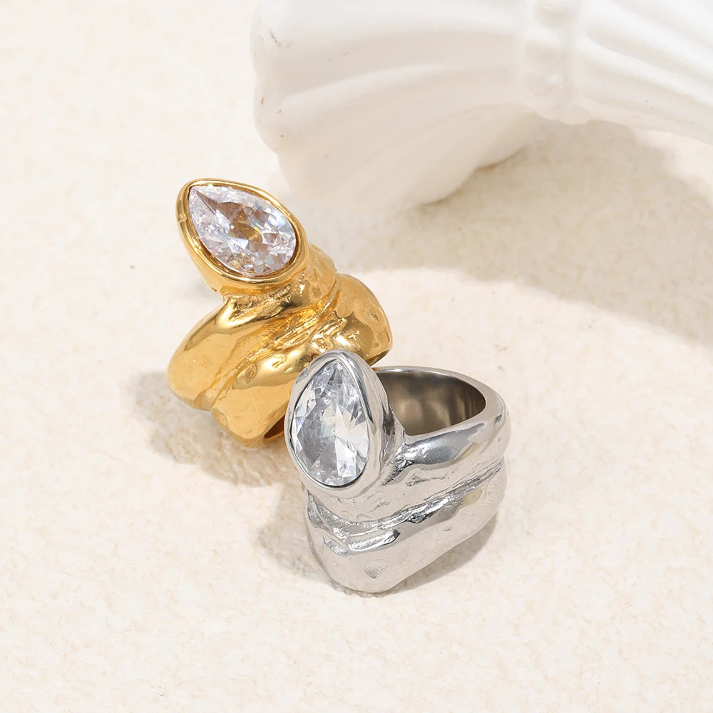 Stainless Steel Trendy Statement Double-layer Water Droplet Zircon Gold Plated Tarnish Free For Jewelry Decoration