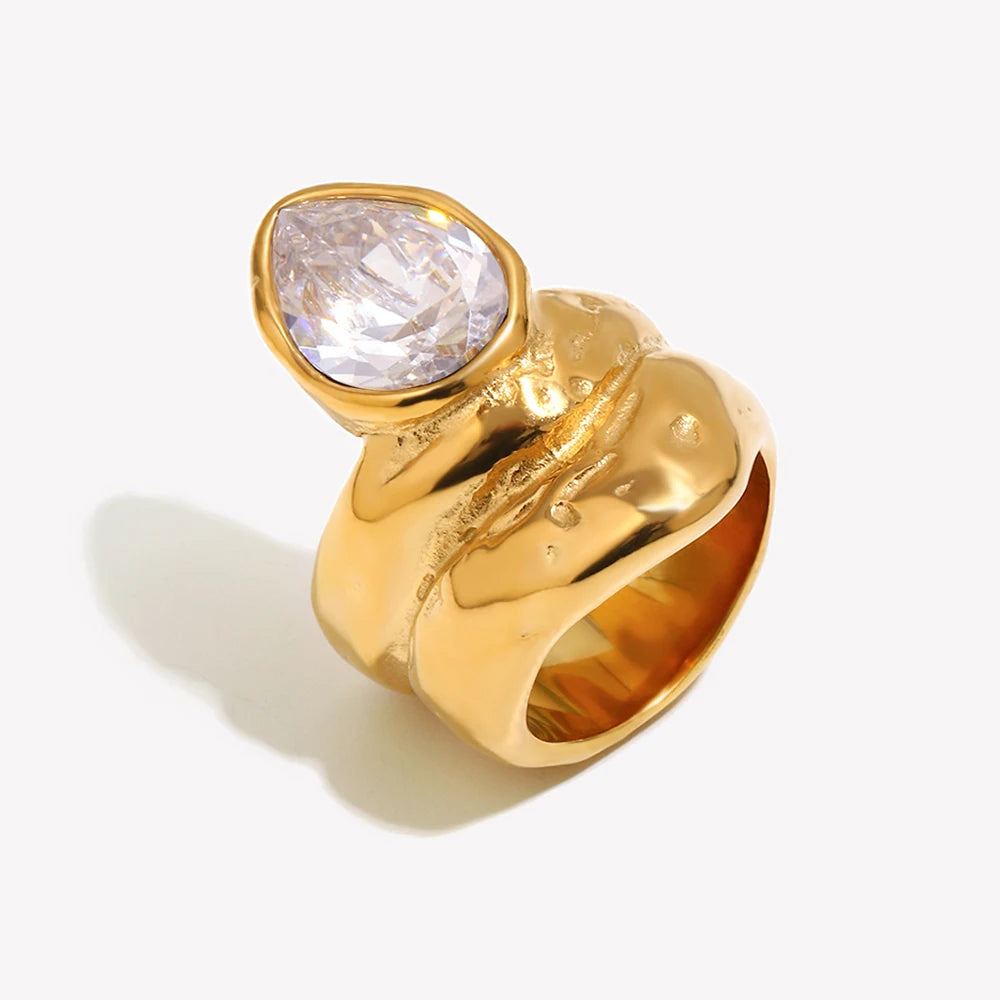Stainless Steel Trendy Statement Double-layer Water Droplet Zircon Gold Plated Tarnish Free For Jewelry Decoration