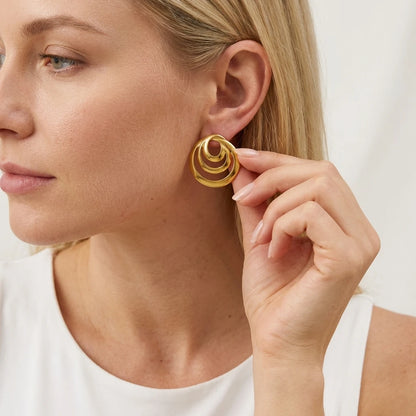 Personalized Lip Design Stainless Steel Earrings for Women Fashion Gold Color Geometric Spiral Lines Earrings Versatile Jewelry