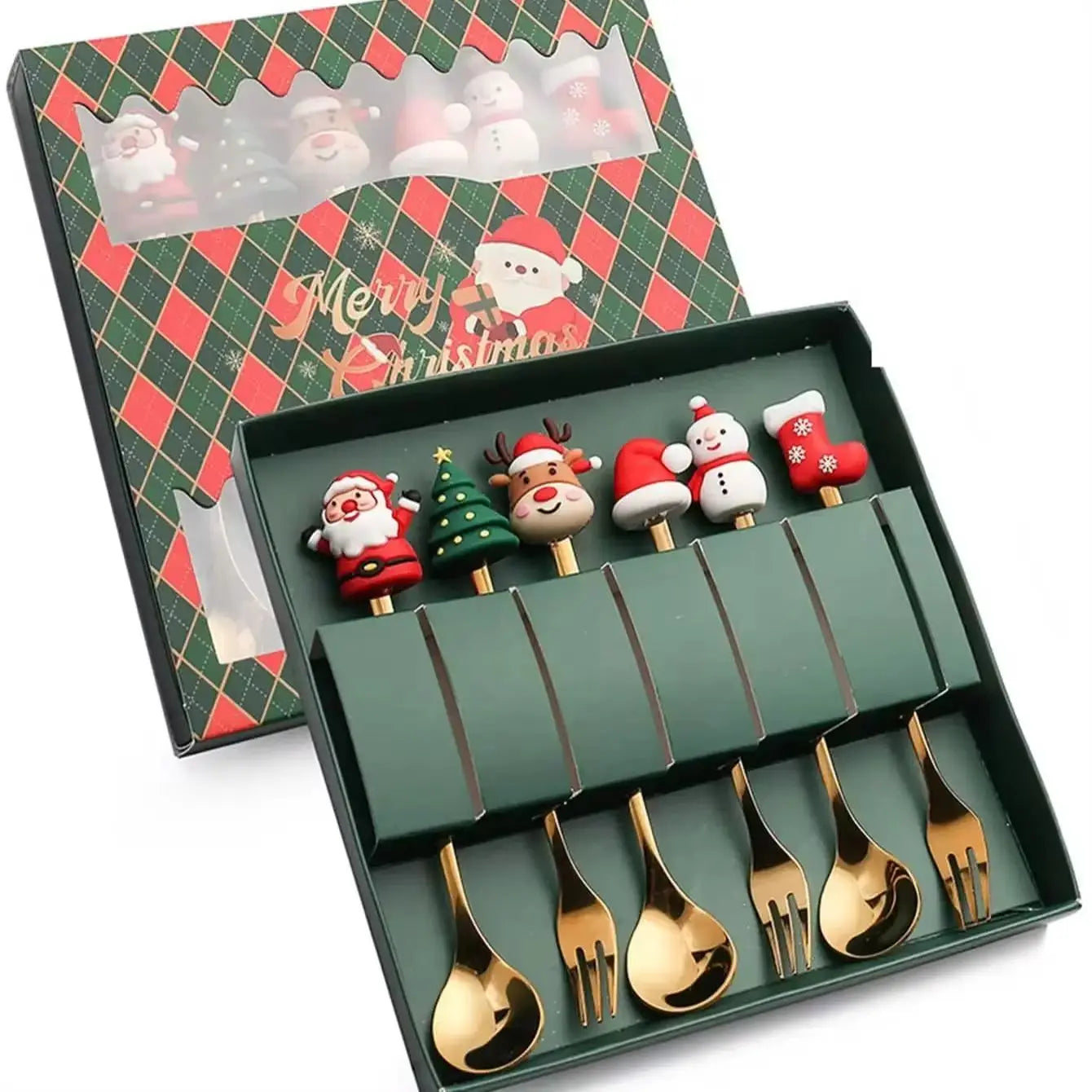 Christmas Set Stainless Steel Creative Cartoon Knife Fork Spoon 2/4/6pcs Set Holiday