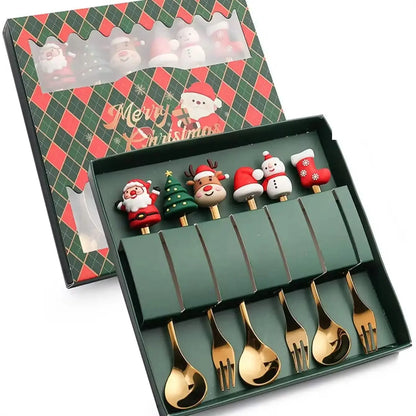 Christmas Set Stainless Steel Creative Cartoon Knife Fork Spoon 2/4/6pcs Set Holiday