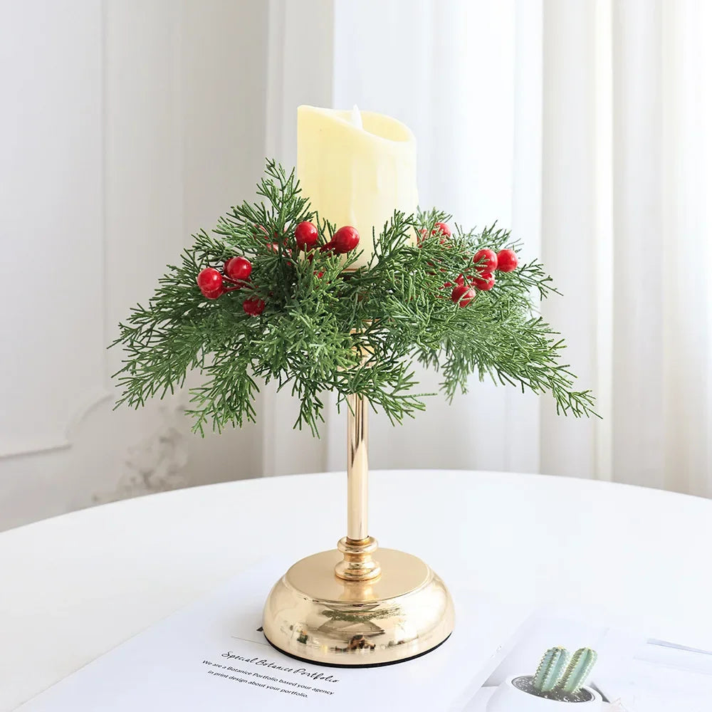 1 Christmas Wreath Candle Holder Fir Leaf & Red Berry Wreath