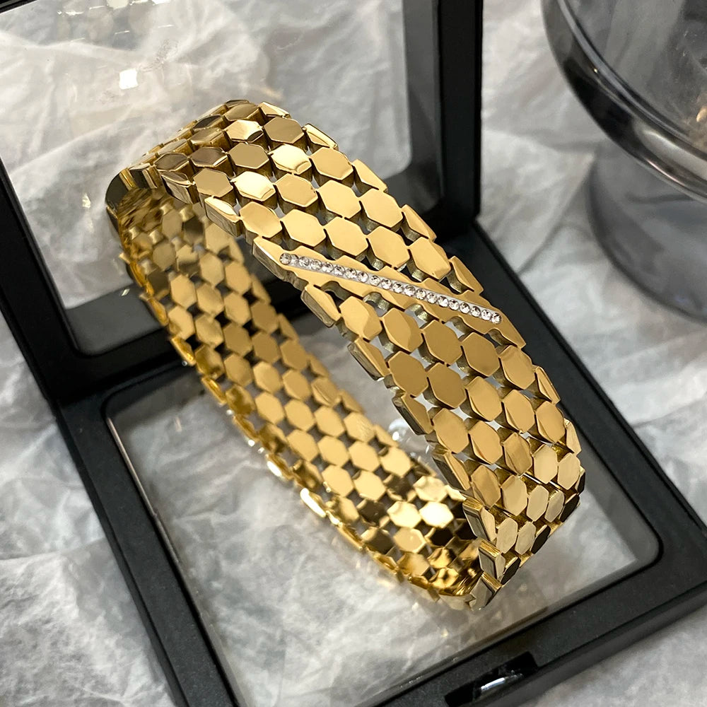 Wide Bracelets for Women Punk Gold Color Jewelry