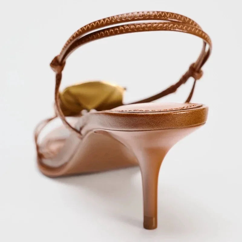 Elegant Metal Decoration Thin Heels Sandals
