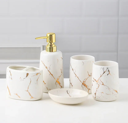Ceramic Toiletries Bathroom Set Marble Porcelain