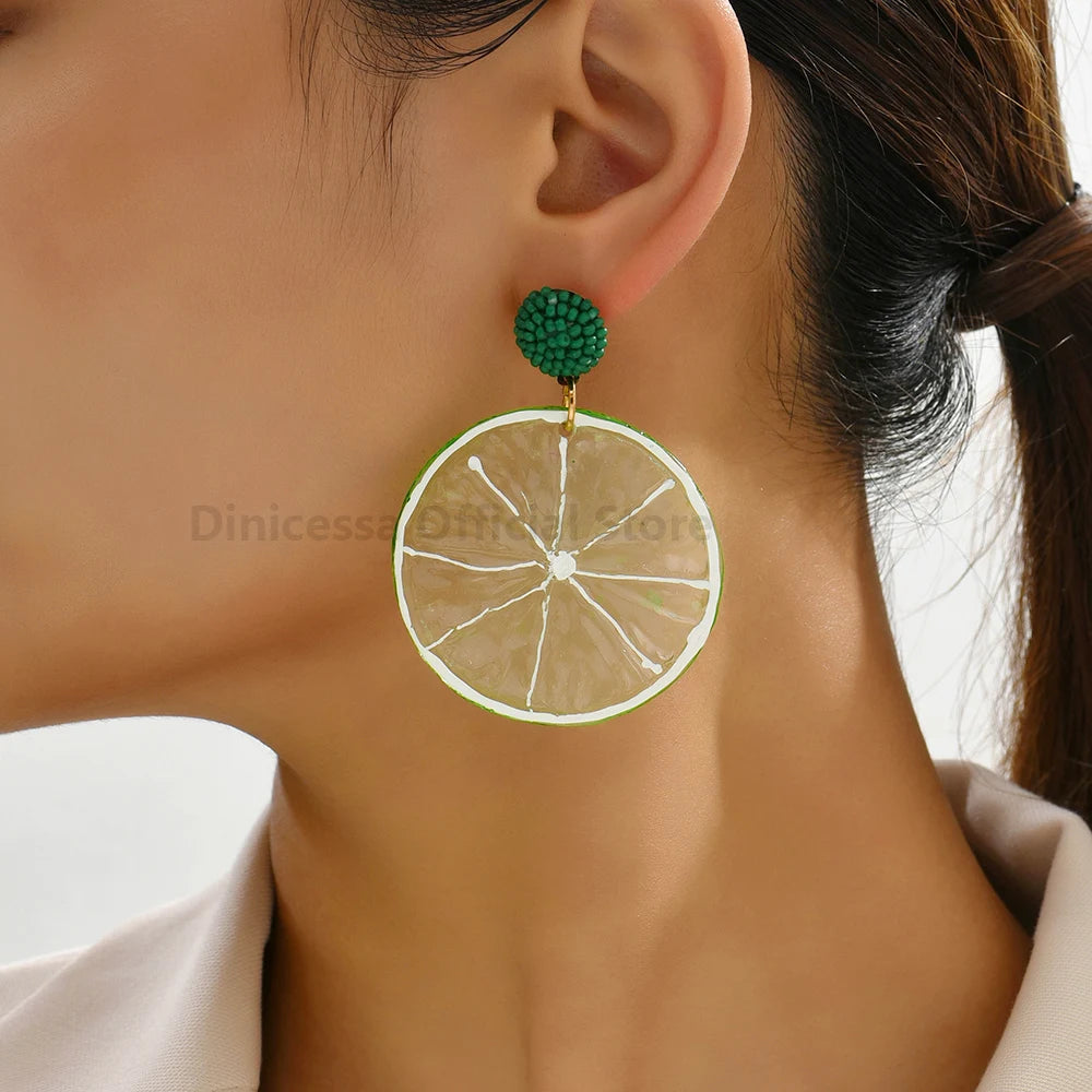 Earrings For Women Acrylic Fruit Lemon Pitaya Strawberry Big Dangle