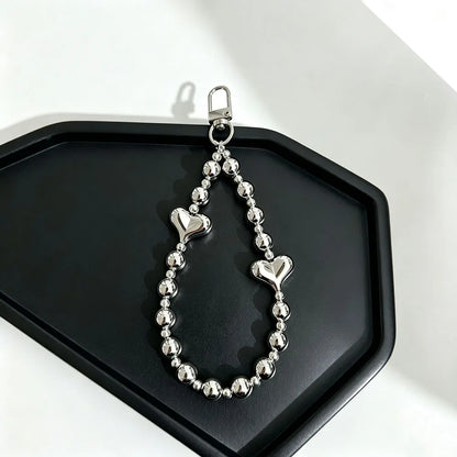 Trendy Silver Color Beaded Phone Hand Strap Premium Metal Look Short Wrist Lanyard Multi-Use Chain for Phone Case Keys & Bags