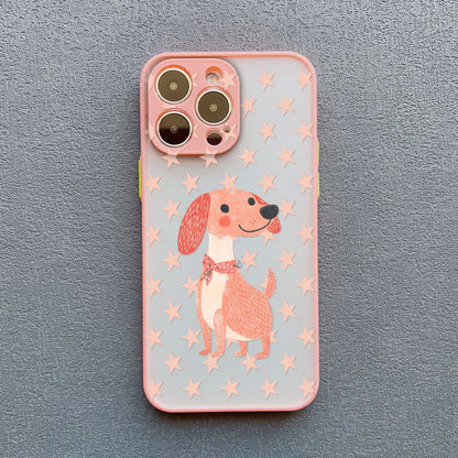 Black Polka Dot Sausage Dog Cute Cartoon Phone Case For iPhone 17 16 Pro Max 15 14 Pro Max Plus 13 Mini 12 11 Pro Max Back Cover