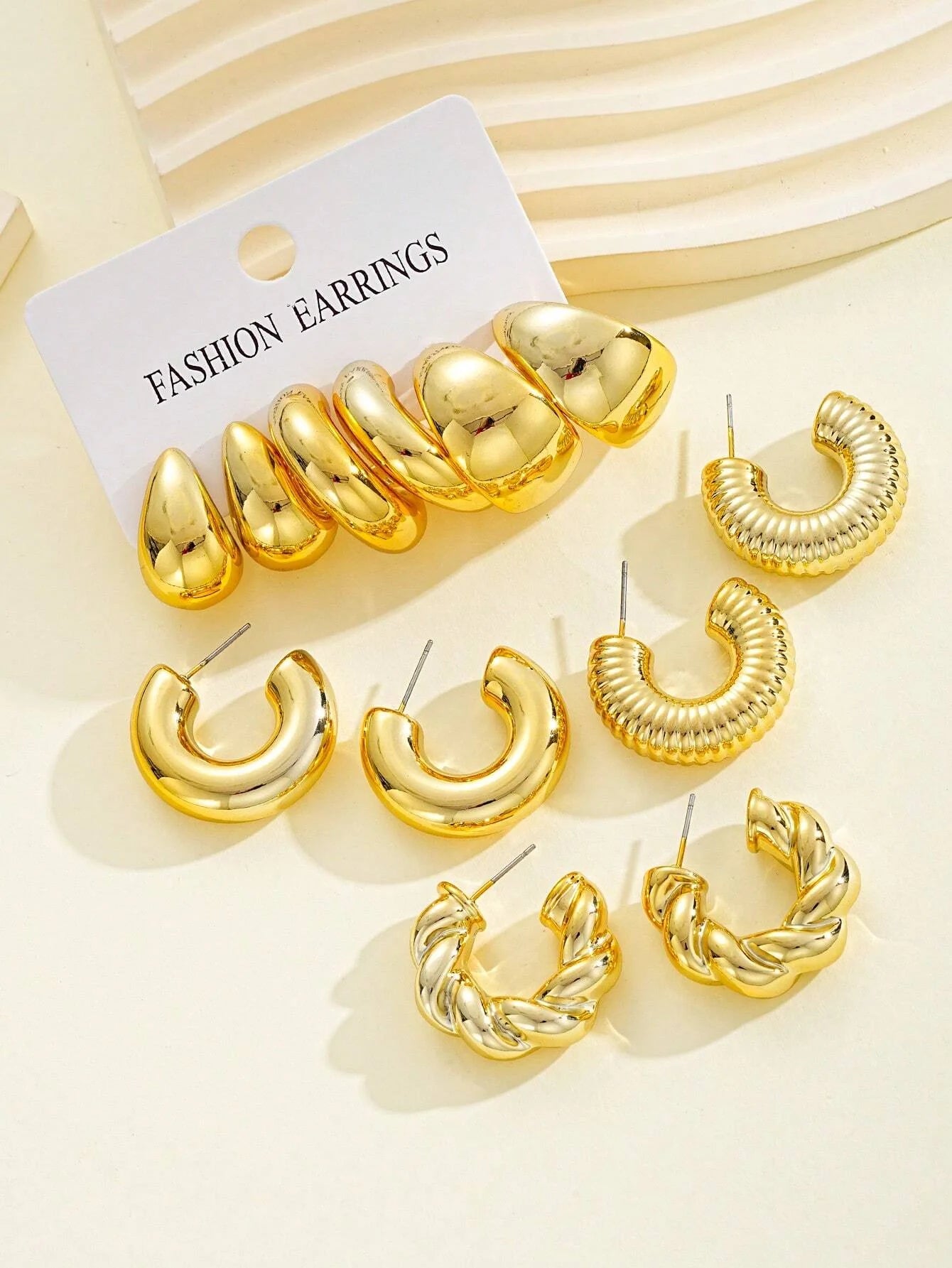 12pcs/Set Classic Fashion Twist Drop Design Women's Gold-Color Earrings For Daily Workplace And Party Outfits