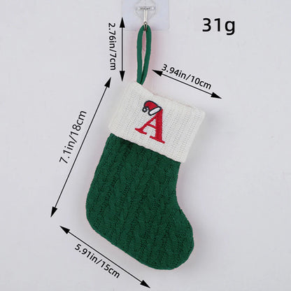 Green A-Z Letter Hanging Christmas Stockings Monogram Knitted Socks