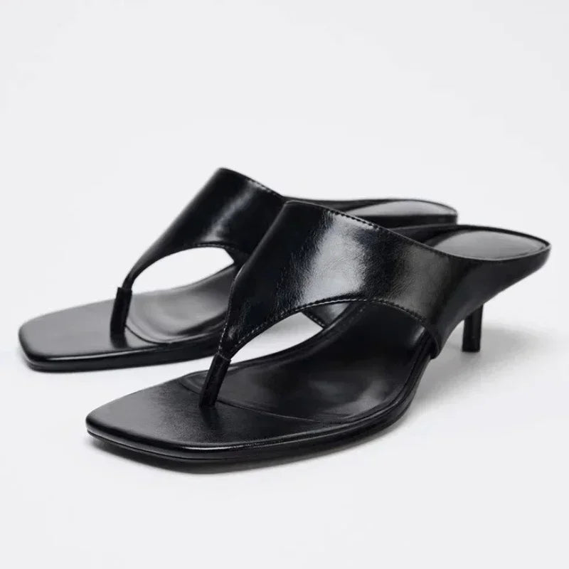 Fashion Brand High Heels Slippers Women Square Toe