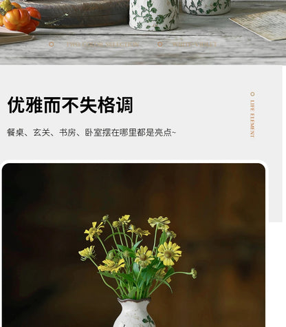 Ceramic Vase For Home Decoration Living Room Decor  Hydroponic Flower Arrangement Pastoral Style Green Vase Flower Pot For Plant