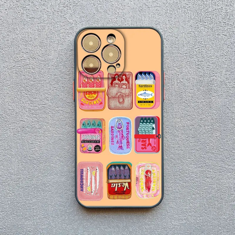 Fish Funny Sardines Phone Case For iPhone 17 14 13 12 Mini 11 Pro Max 16 15 Pro Max Plus XR XS X Matte Shockproof Back Cover