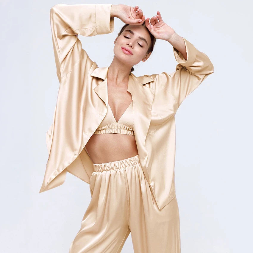 Purple Home Satin Pants Suits Sleepwear Women