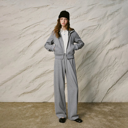 Women Two Piece Set New Nami Velvet Hooded Cropped Waist Cinched Mini Curved Casual Pants