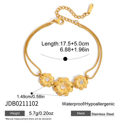 Exquisite Fashion Daisy Flower Bracelet Bangle For Women 18K Gold Plated Stainless