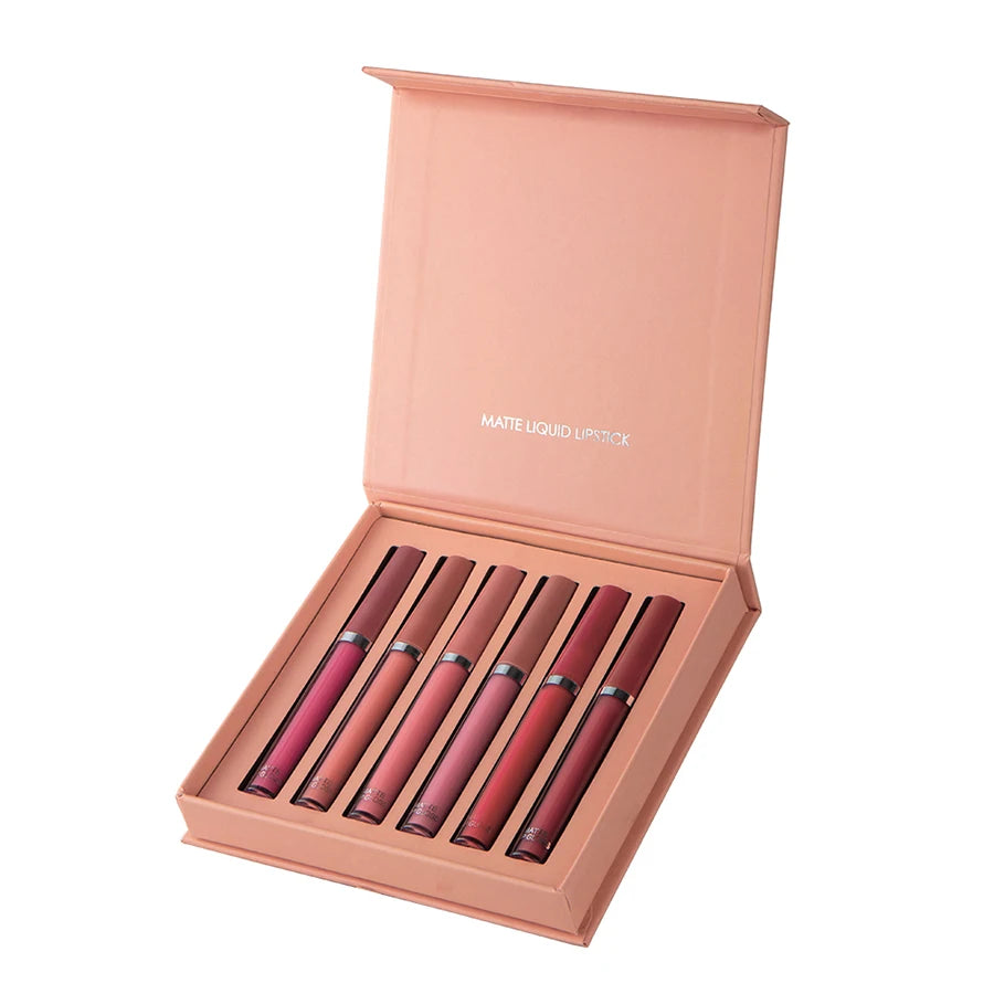 Confezione regalo per le feste 6 pezzi/set Lucidalabbra opaco e vellutato Rossetto liquido idratante e a lunga tenuta impermeabile